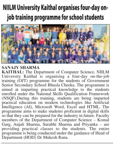 NIILM University Launches On-the-Job Training Program to Empower School Students with Real-World Experience