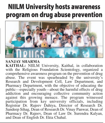 NIILM University Conducts Awareness Program on Drug Abuse Prevention for Students