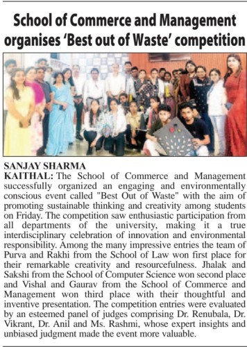 School of Commerce and Management Organizes 'Best Out of Waste' Competition to Promote Sustainability and Creativity