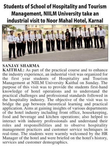 Hospitality and Tourism Students Visit Noor Mahal Hotel for Industry Exposure