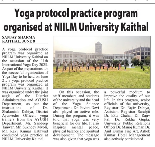 NIILM University Organizes Yoga Protocol Practice Program to Promote Wellness and Harmony