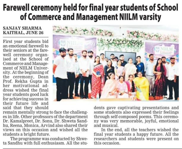NIILM University Bids Farewell to Final Year Commerce & Management Students