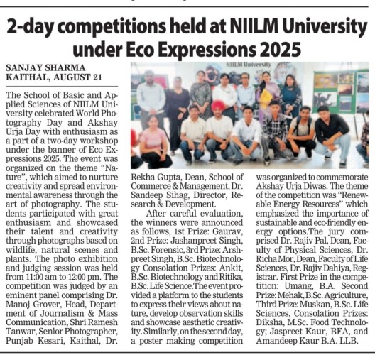 NIILM University Hosts Successful 2-Day Competition Showcasing Talent and Innovation