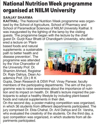 National Nutrition Week Program Organized at NIILM University
