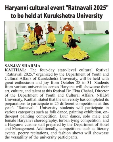 NIILM University Teams Ready for Cultural Showcase at “Ratnavali 2025,” Kurukshetra University